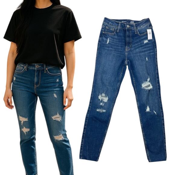 Old Navy Rockstar High Rise Super Skinny Jeans Distressed Size 0 - Picture 1 of 8